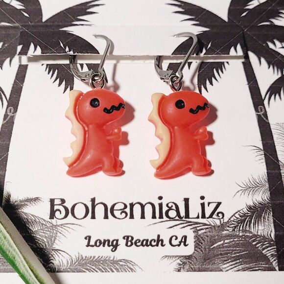 boho earrings 678#mfs Dinosaur earrings Pastel & bold dinosaurs in fierce colors - Picture 1 of 4